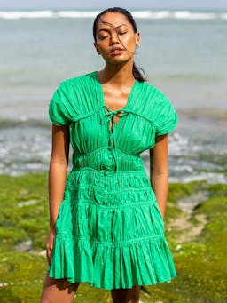 Srikandi ruffle cotton dress in kelly green Dresses BrunnaCo    - Collagerie