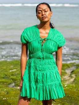 Srikandi ruffle cotton dress in kelly green Dresses BrunnaCo    - Collagerie