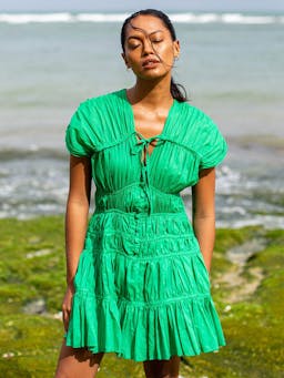 Srikandi ruffle cotton dress in kelly green Dresses BrunnaCo    - Collagerie