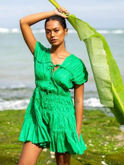 Srikandi ruffle cotton dress in kelly green Dresses BrunnaCo    - Collagerie