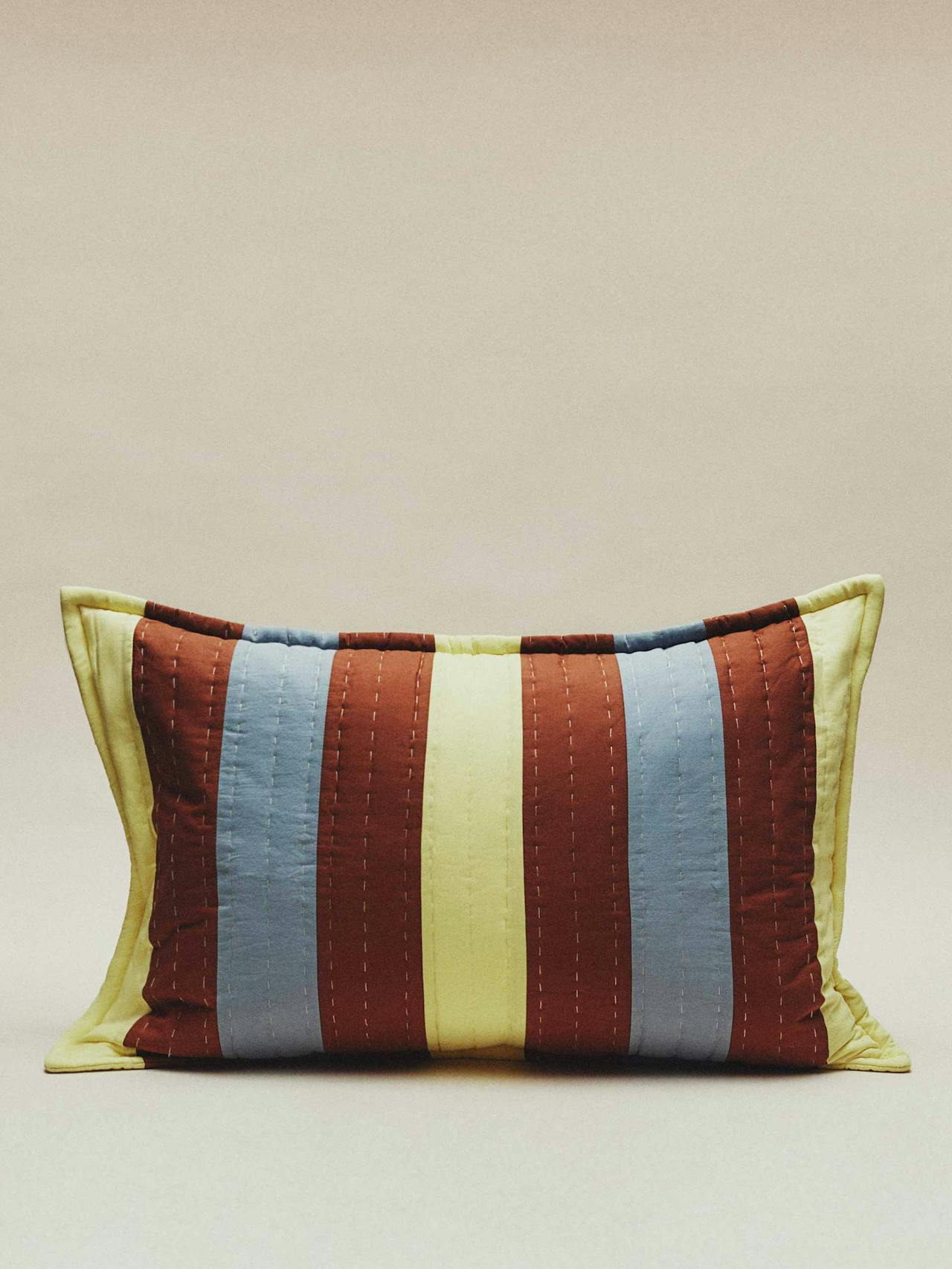 Striped patchwork cotton cushion cover