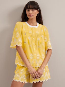 Yellow white Bonnie organic cotton blouse Shirt Cefinn    - Collagerie