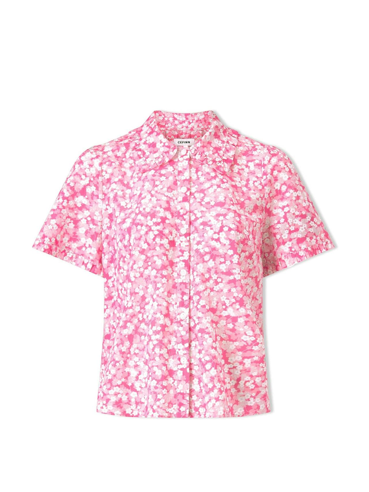 Hot pink blossom print Pippi cotton blend blouse