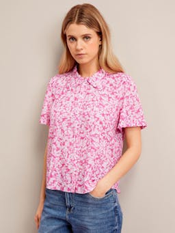 Hot pink blossom print Pippi cotton blend blouse Blouse Cefinn    - Collagerie