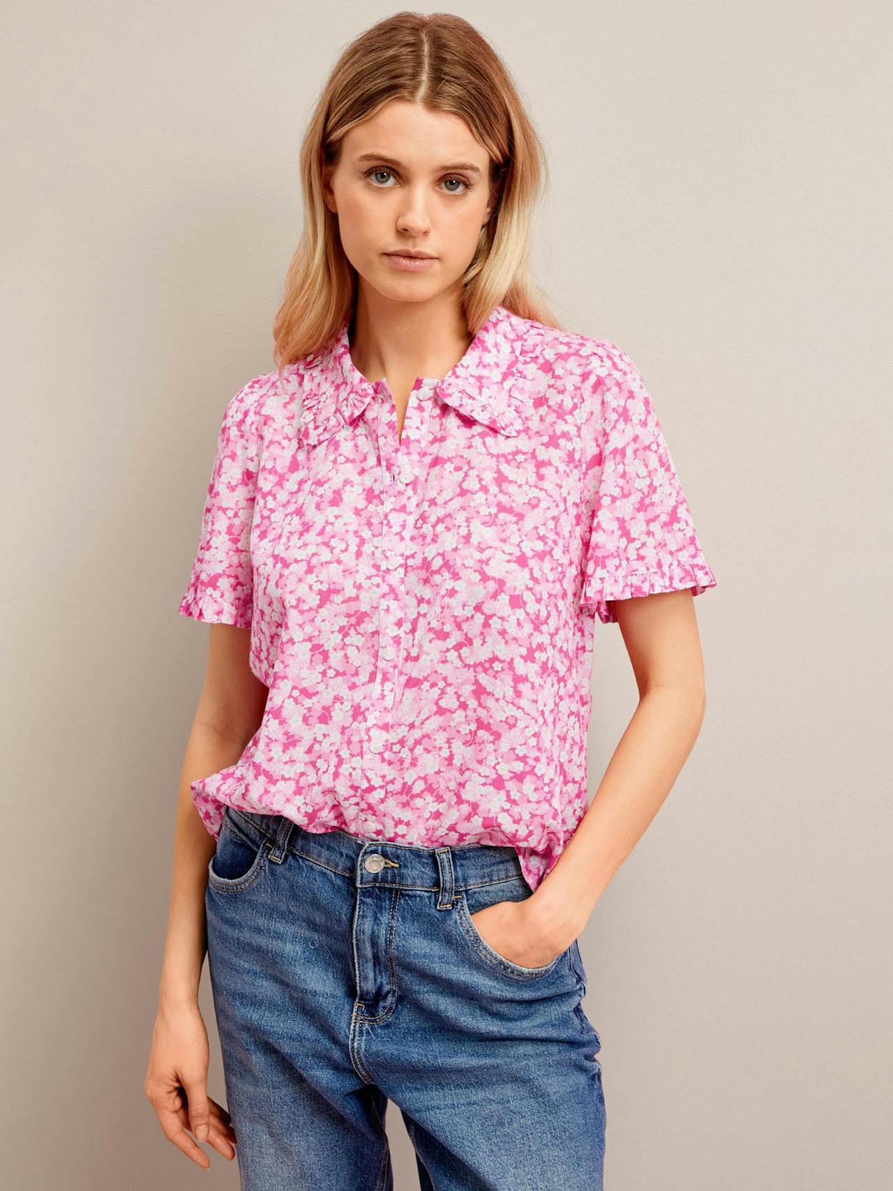 Hot pink blossom print Pippi cotton blend blouse Blouse Cefinn    - Collagerie