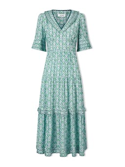 White green tudor rose print Cordelia cotton blend maxi dress Dress Cefinn    - Collagerie