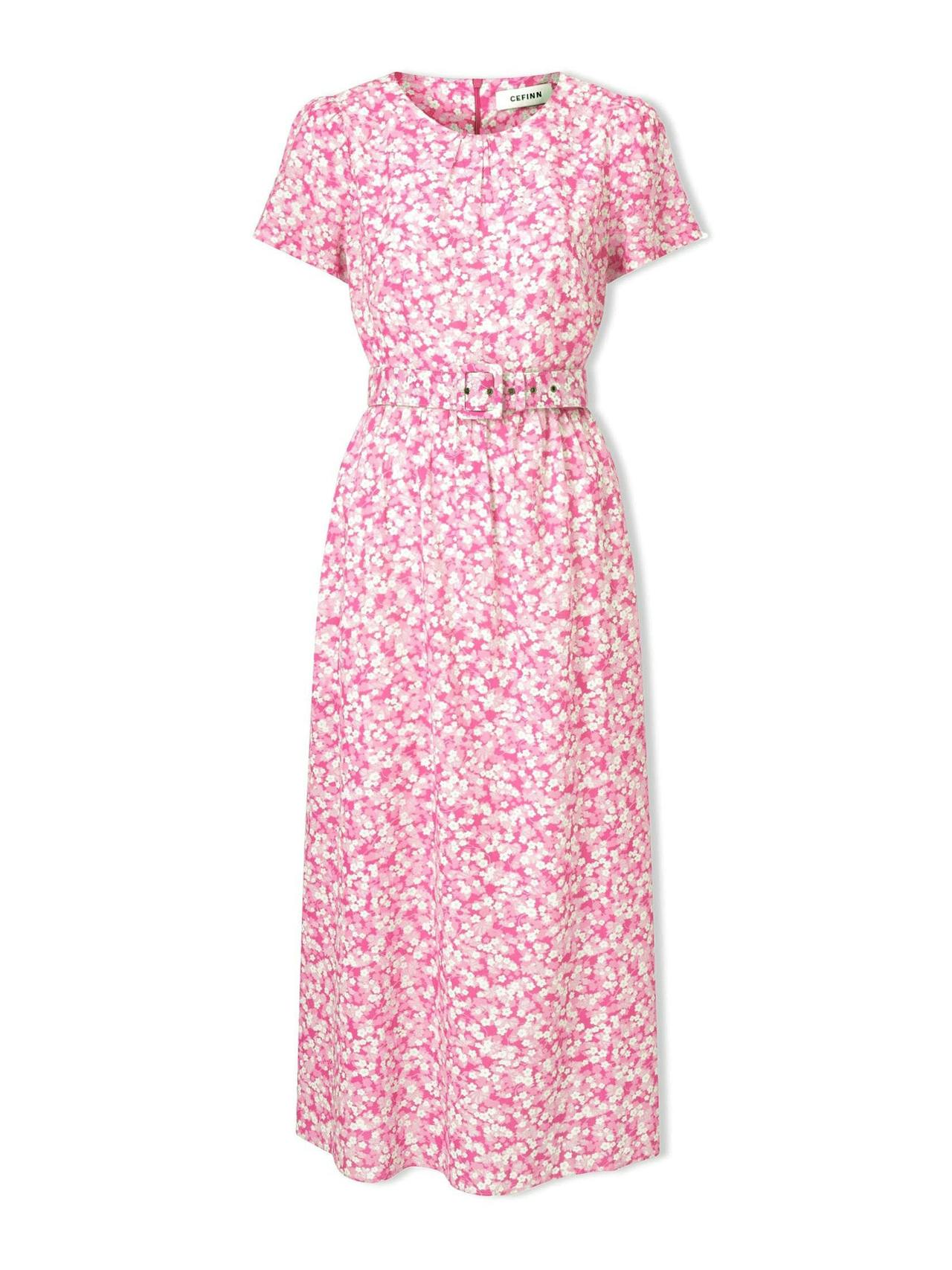 Hot pink blossom print Nina cotton blend maxi dress