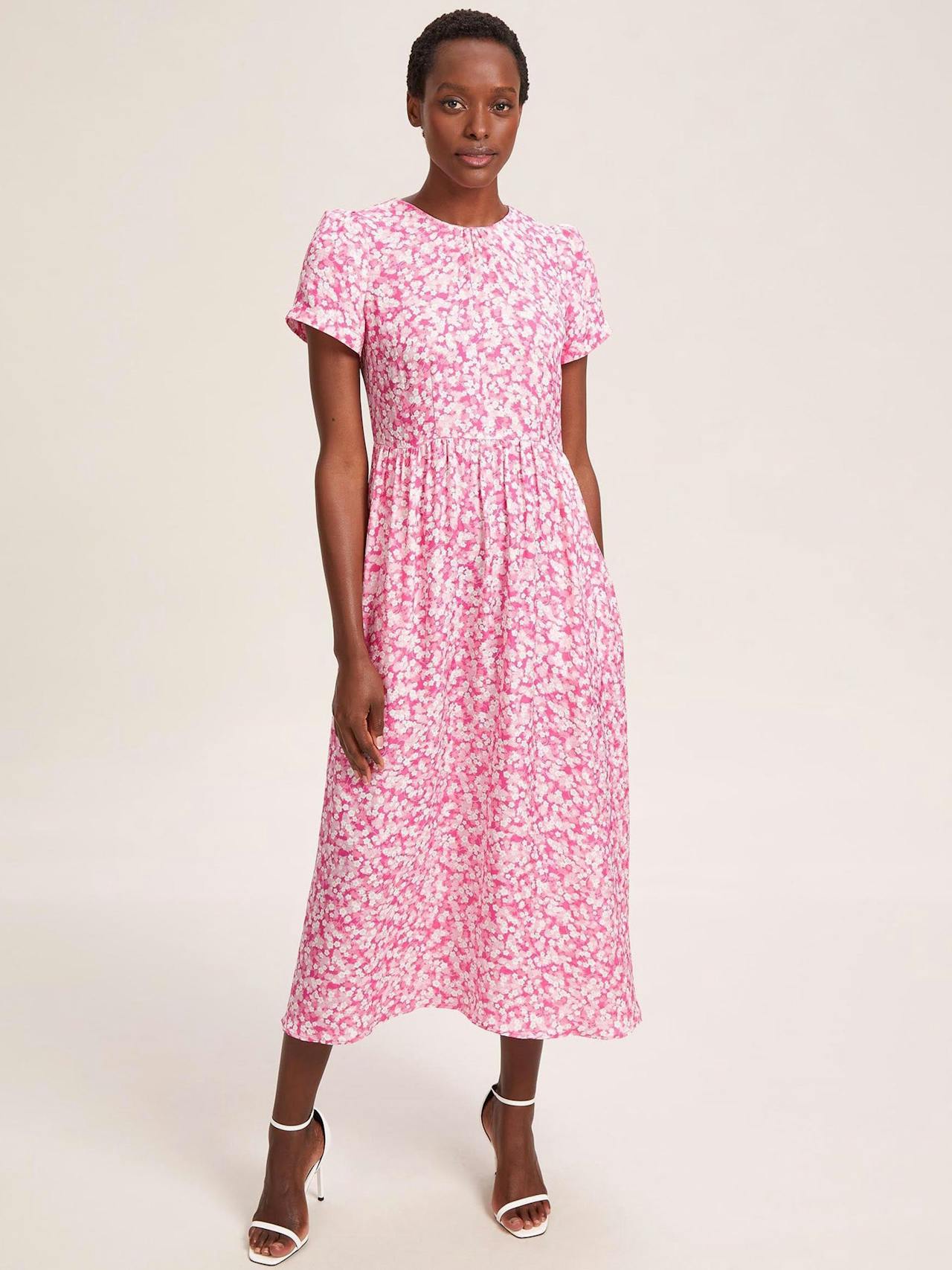 Hot pink blossom print Nina cotton blend maxi dress Dress Cefinn    - Collagerie