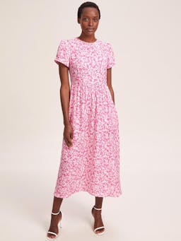 Hot pink blossom print Nina cotton blend maxi dress Dress Cefinn    - Collagerie