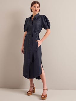 Navy Lyra techni linen maxi shirt dress Dress Cefinn    - Collagerie