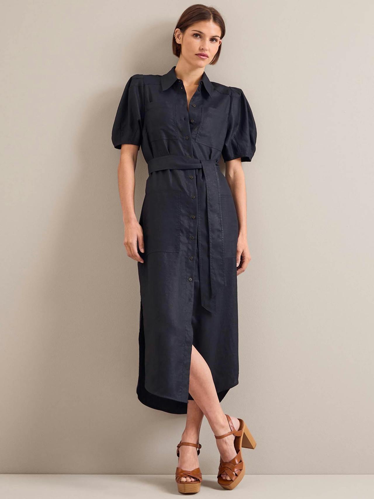 Navy Lyra techni linen maxi shirt dress Dress Cefinn    - Collagerie