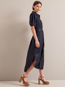 Navy Lyra techni linen maxi shirt dress Dress Cefinn    - Collagerie