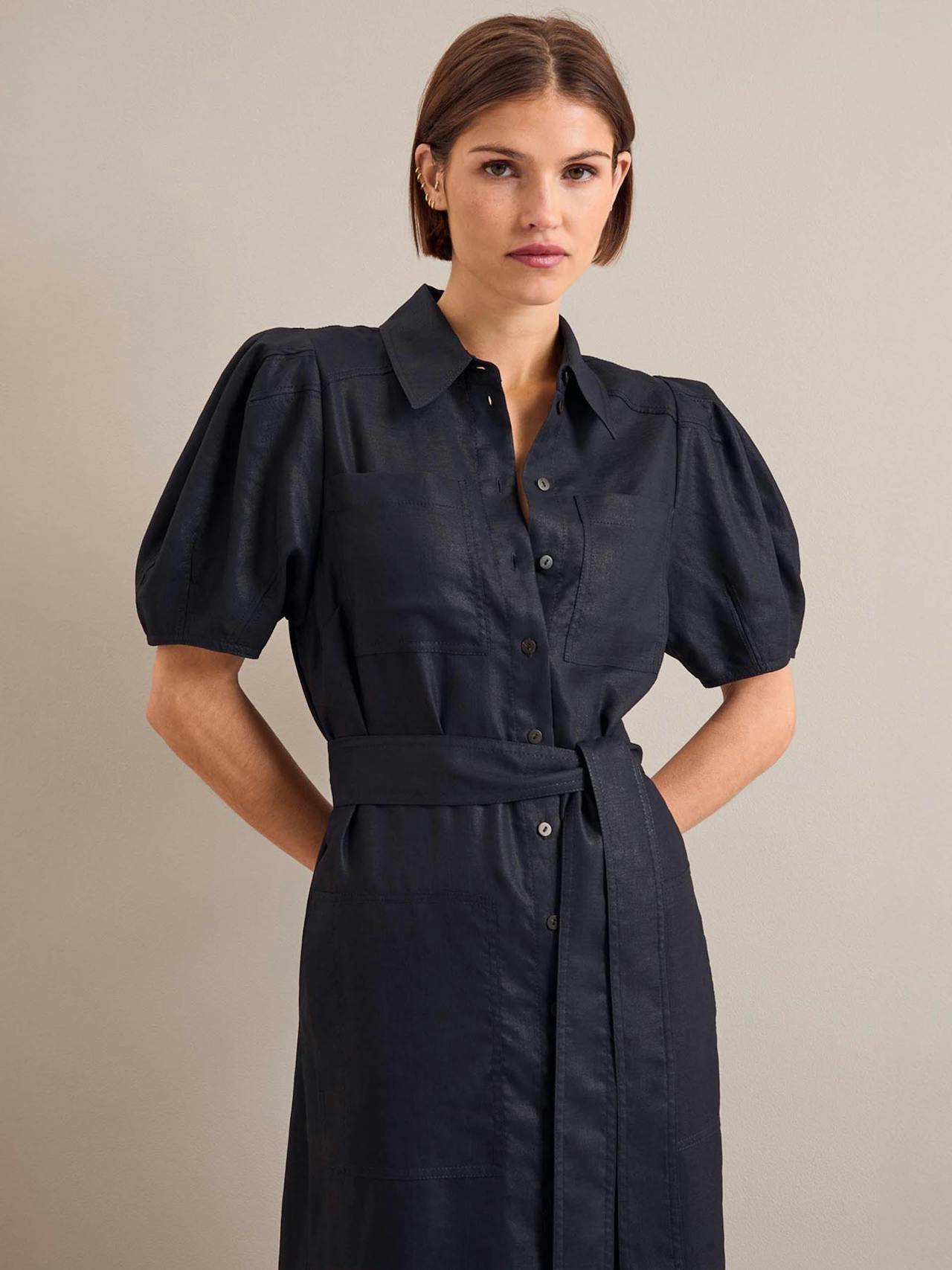 Navy Lyra techni linen maxi shirt dress Dress Cefinn    - Collagerie