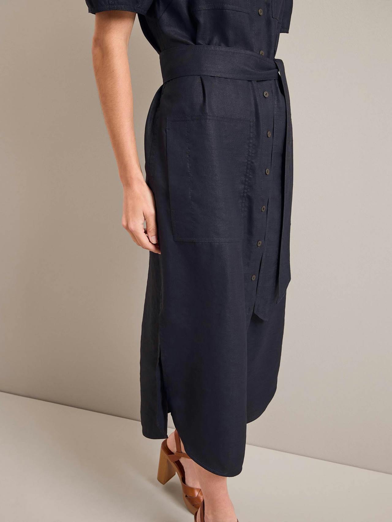 Navy Lyra techni linen maxi shirt dress Dress Cefinn    - Collagerie