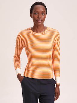 Orange yellow cream stripe Jodi cotton jumper Knit Cefinn    - Collagerie