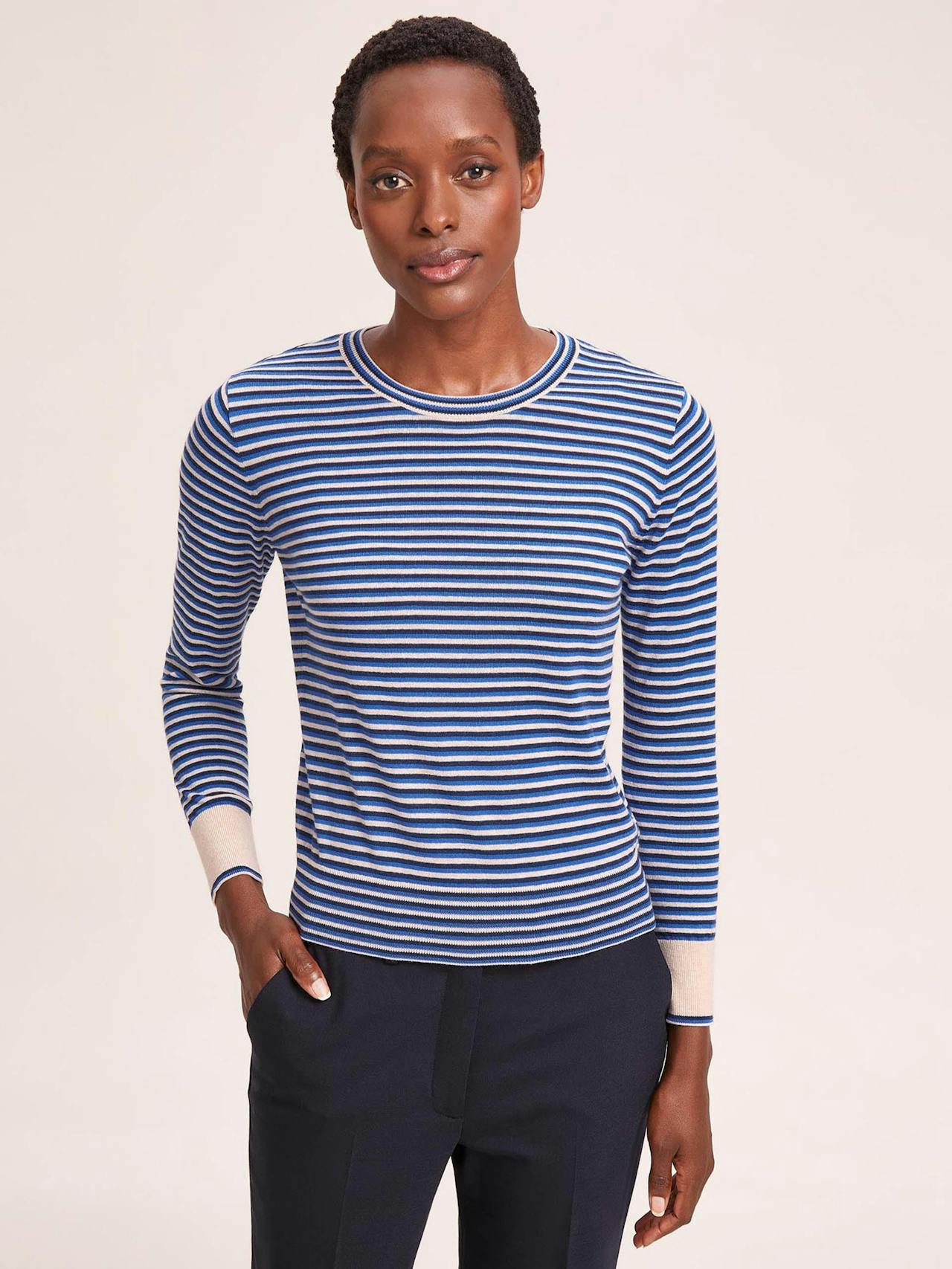 Navy blue beige stripe Jodi cotton jumper Knit Cefinn    - Collagerie