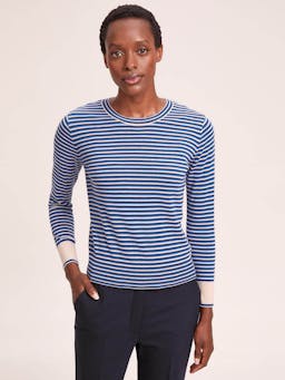 Navy blue beige stripe Jodi cotton jumper Knit Cefinn    - Collagerie