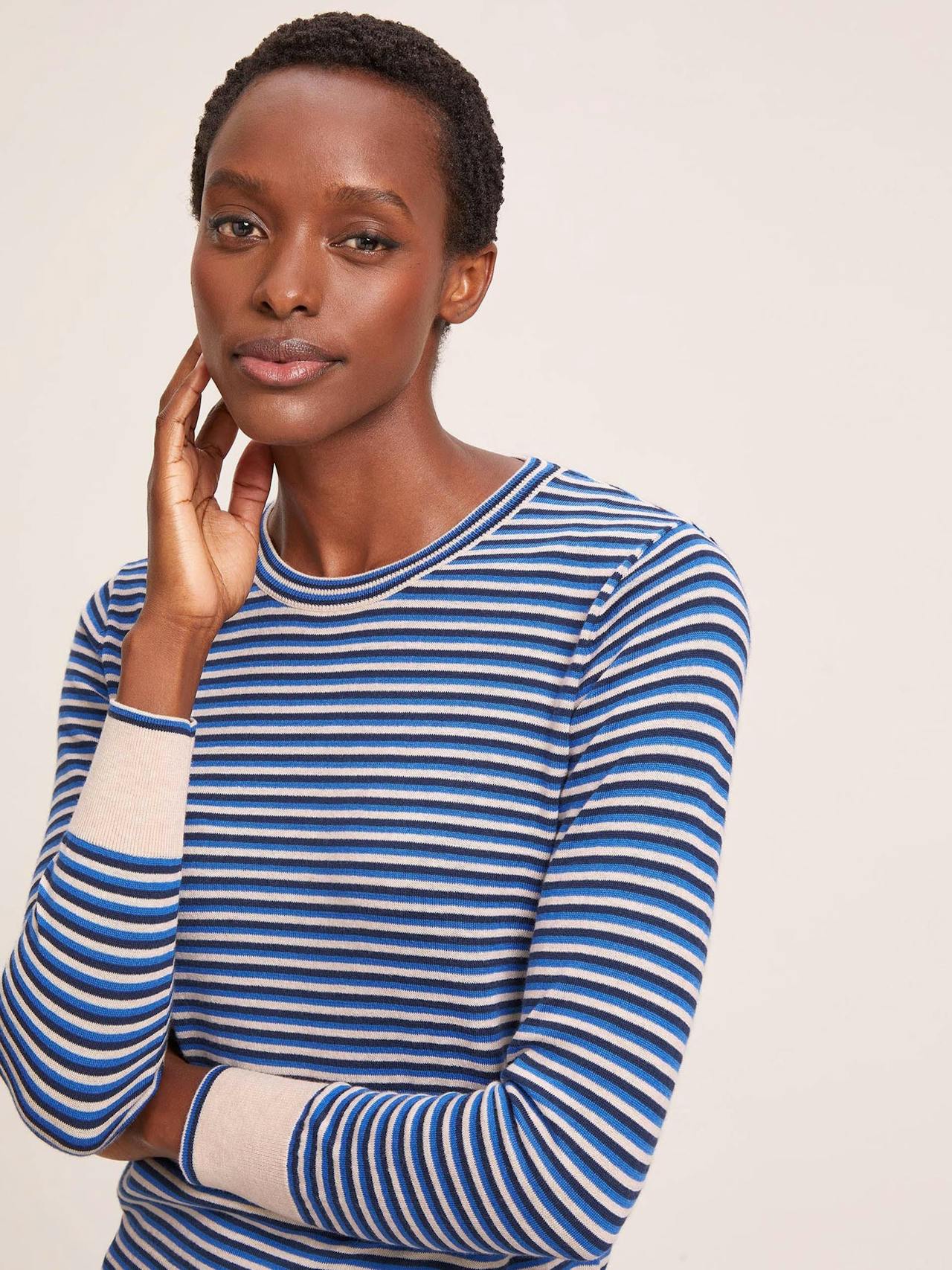 Navy blue beige stripe Jodi cotton jumper Knit Cefinn    - Collagerie