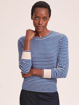 Navy blue beige stripe Jodi cotton jumper Knit Cefinn    - Collagerie