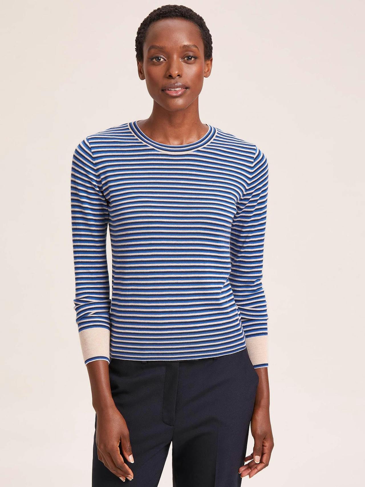 Navy blue beige stripe Jodi cotton jumper Knit Cefinn    - Collagerie