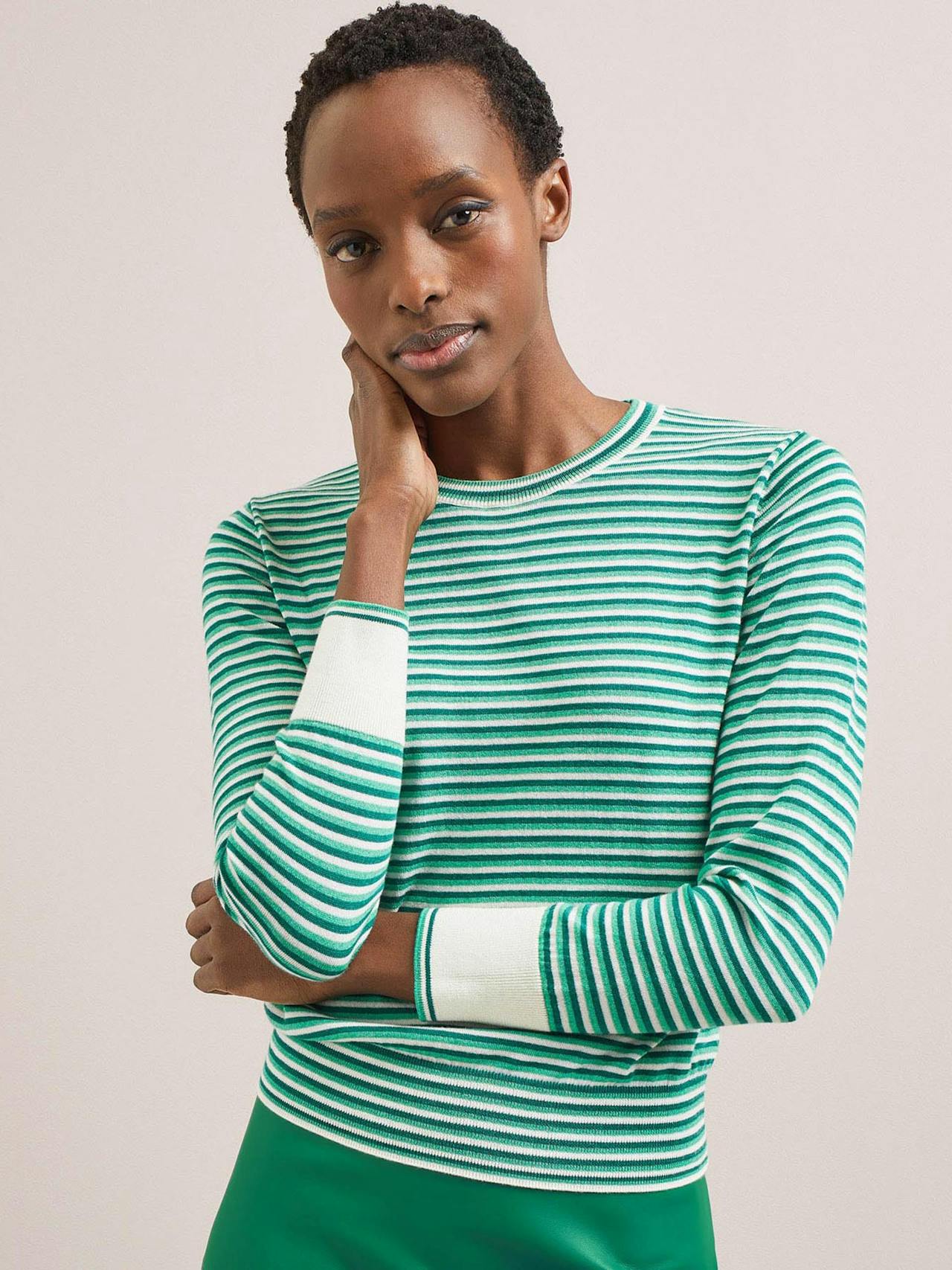 Teal mint cream stripe Jodi cotton jumper Knit Cefinn    - Collagerie