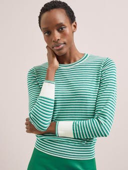 Teal mint cream stripe Jodi cotton jumper Knit Cefinn    - Collagerie