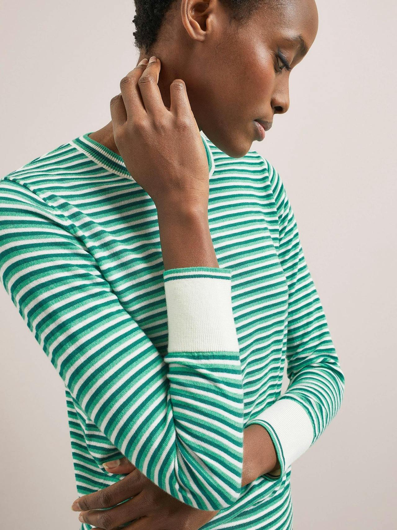 Teal mint cream stripe Jodi cotton jumper Knit Cefinn    - Collagerie