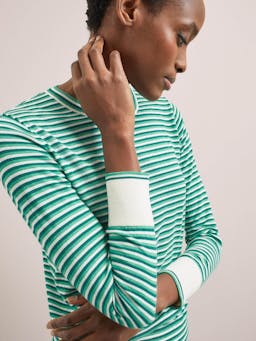 Teal mint cream stripe Jodi cotton jumper Knit Cefinn    - Collagerie