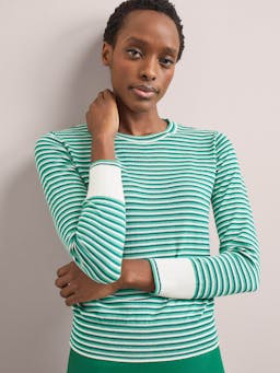 Teal mint cream stripe Jodi cotton jumper Knit Cefinn    - Collagerie