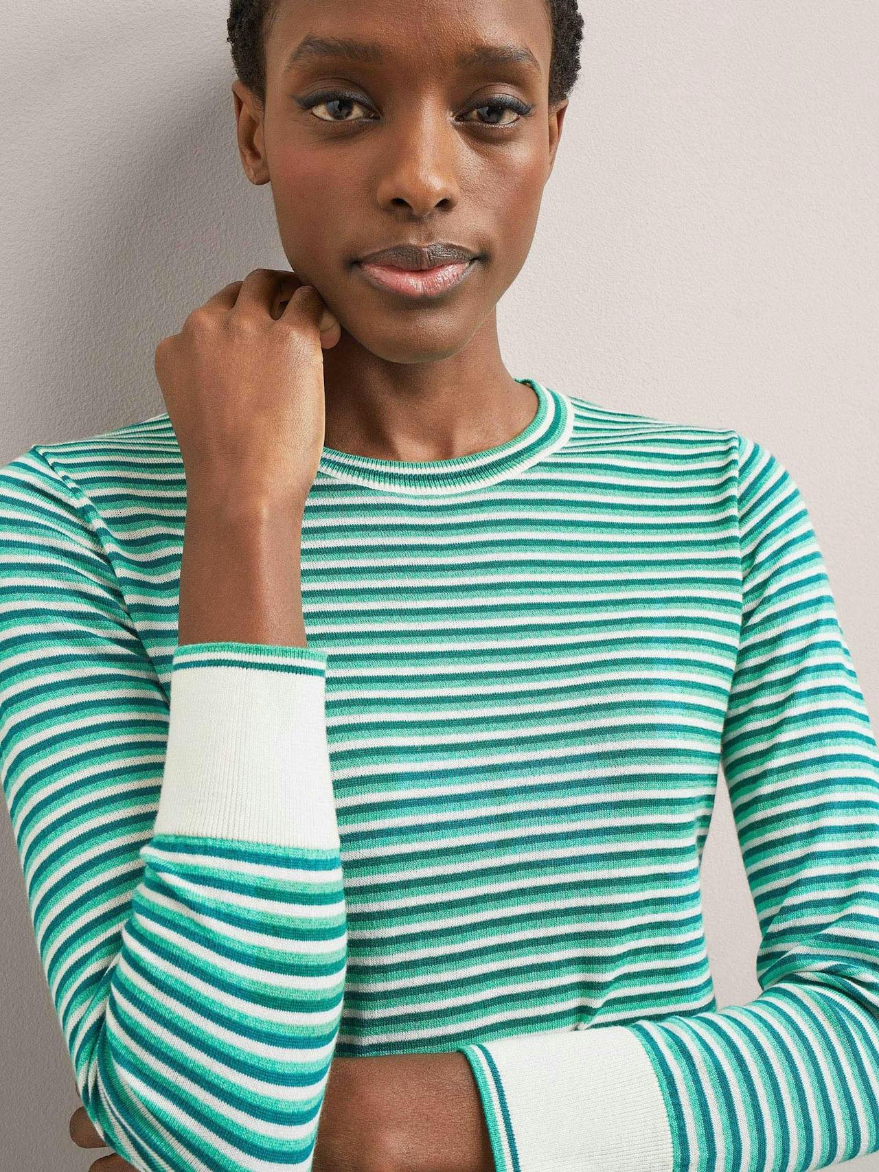 Teal mint cream stripe Jodi cotton jumper Knit Cefinn    - Collagerie