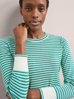 Teal mint cream stripe Jodi cotton jumper Knit Cefinn    - Collagerie