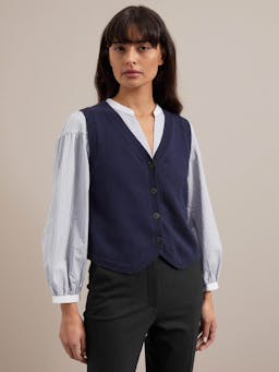 Navy Wesley cotton blend v neck waistcoat Knit Cefinn    - Collagerie