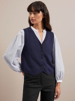 Navy Wesley cotton blend v neck waistcoat Knit Cefinn    - Collagerie