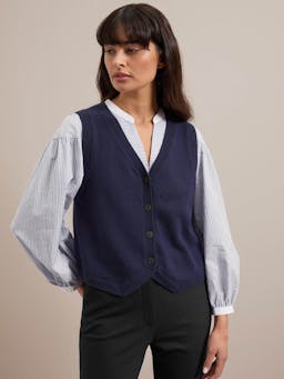 Navy Wesley cotton blend v neck waistcoat Knit Cefinn    - Collagerie