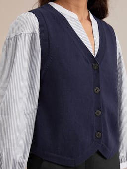 Navy Wesley cotton blend v neck waistcoat Knit Cefinn    - Collagerie