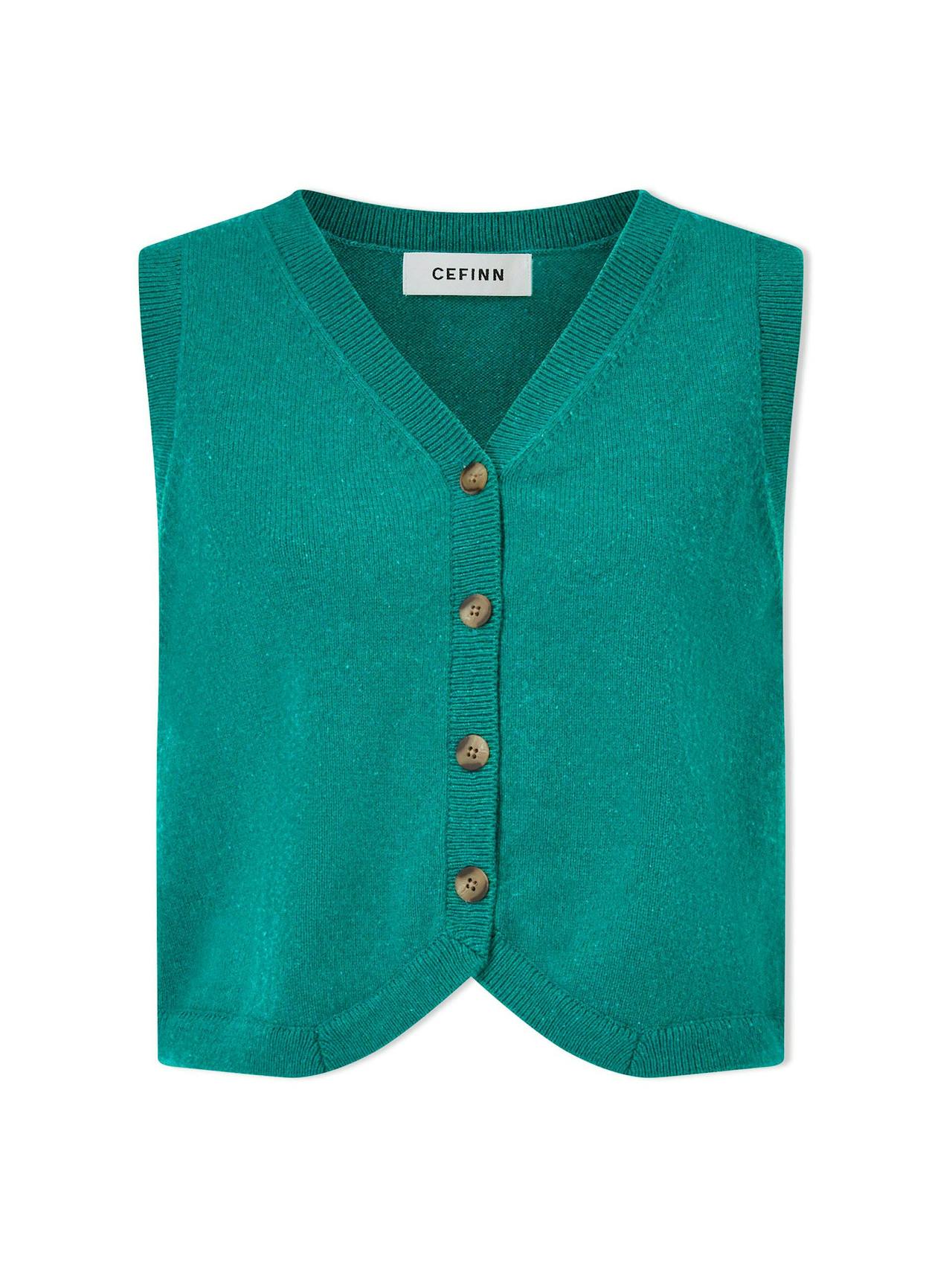 Turquoise Wesley cotton blend v neck waistcoat