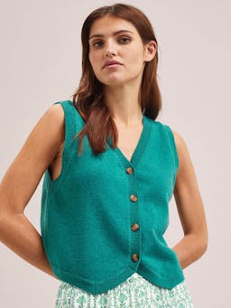 Turquoise Wesley cotton blend v neck waistcoat Knit Cefinn    - Collagerie