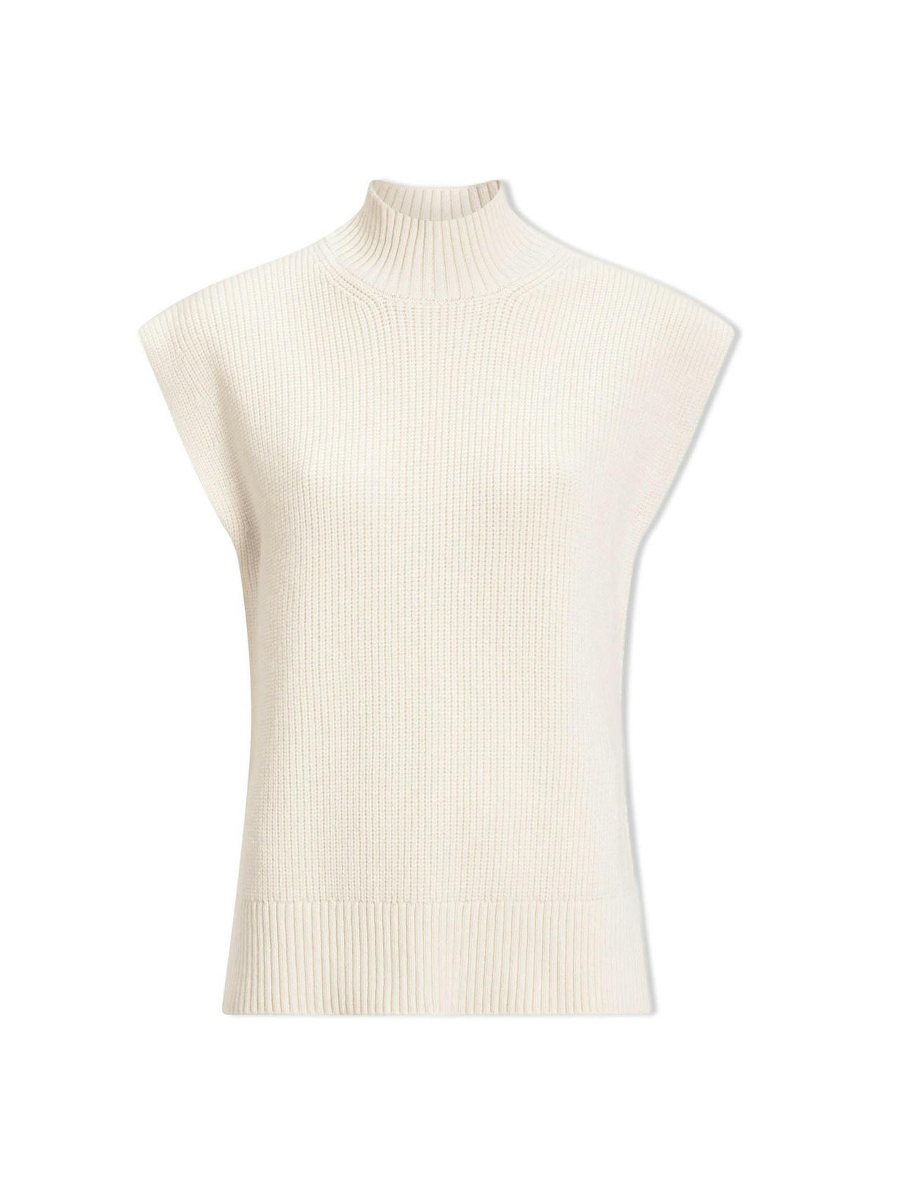 Cream Janice cotton blend funnel neck sleeveless jumper