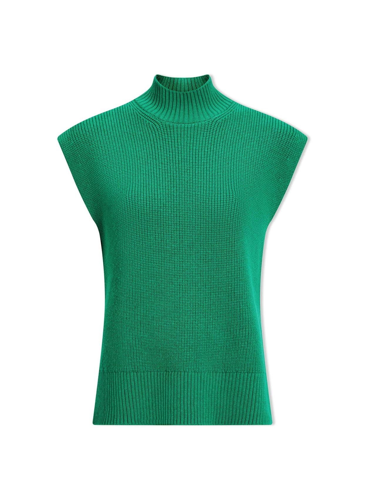 Emerald green Janice cotton blend funnel neck sleeveless jumper