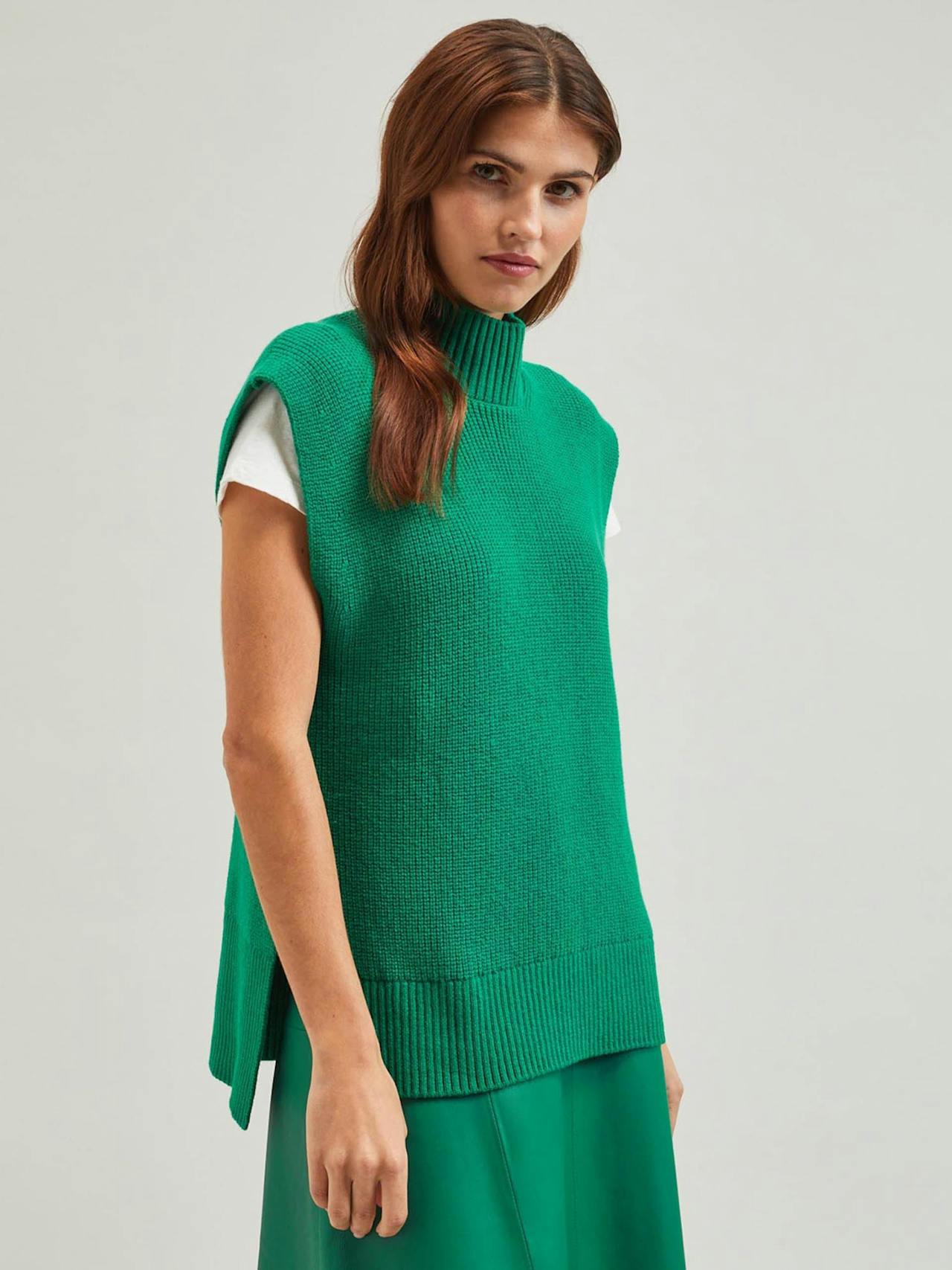 Emerald green Janice cotton blend funnel neck sleeveless jumper Knit Cefinn    - Collagerie