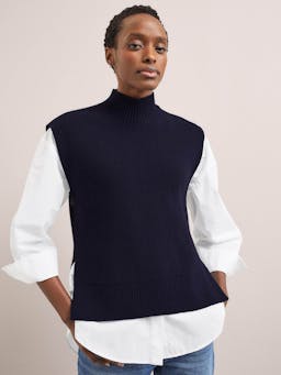 Navy Janice cotton blend funnel neck sleeveless jumper Knit Cefinn    - Collagerie