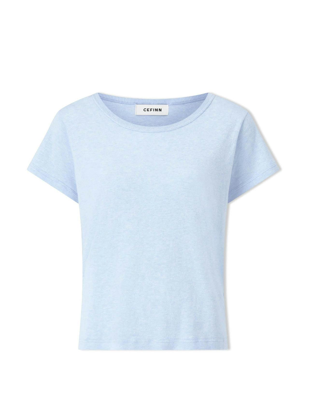 Pale blue Madison linen blend round neck knit t-shirt
