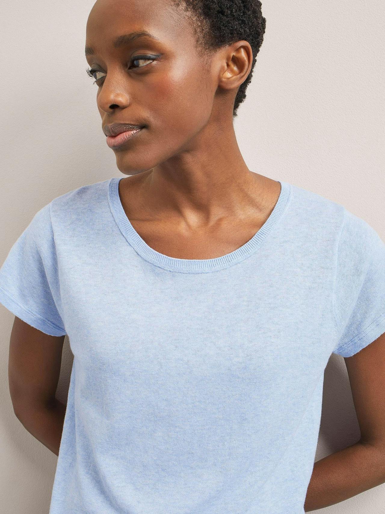 Pale blue Madison linen blend round neck knit t-shirt Knit Cefinn    - Collagerie