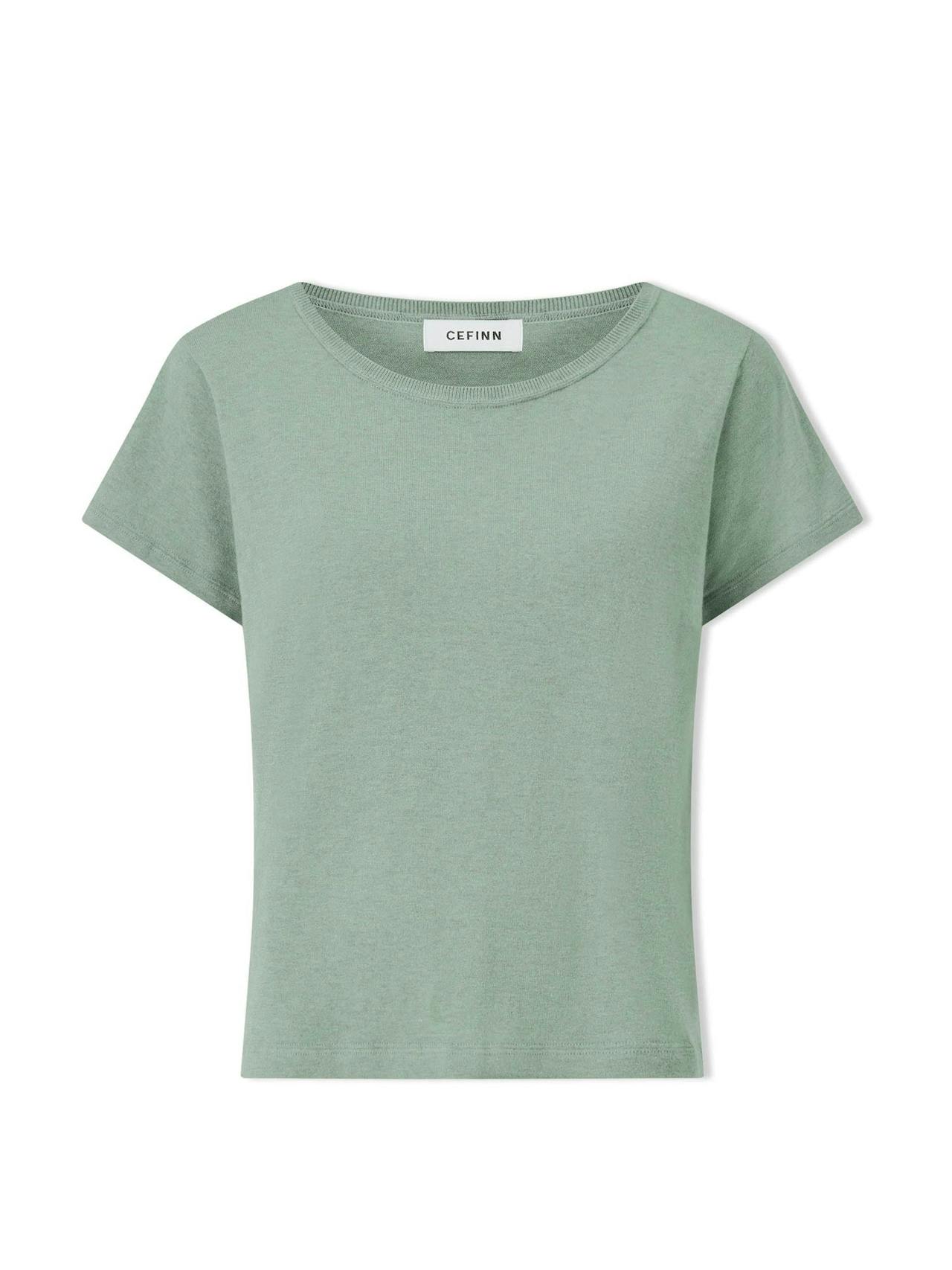 Sage green Madison linen blend round neck knit t-shirt