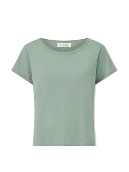 Sage green Madison linen blend round neck knit t-shirt Knit Cefinn    - Collagerie