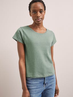 Sage green Madison linen blend round neck knit t-shirt Knit Cefinn    - Collagerie