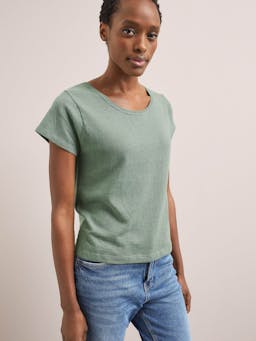 Sage green Madison linen blend round neck knit t-shirt Knit Cefinn    - Collagerie