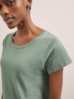 Sage green Madison linen blend round neck knit t-shirt Knit Cefinn    - Collagerie