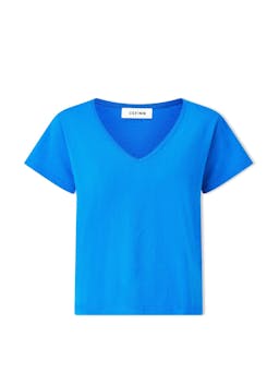 Bright blue Madison linen blend v neck knit t-shirt Knit Cefinn    - Collagerie