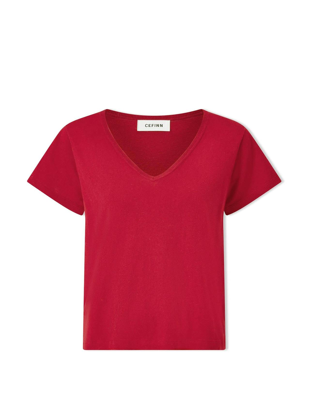 Red Madison linen blend v neck knit t-shirt